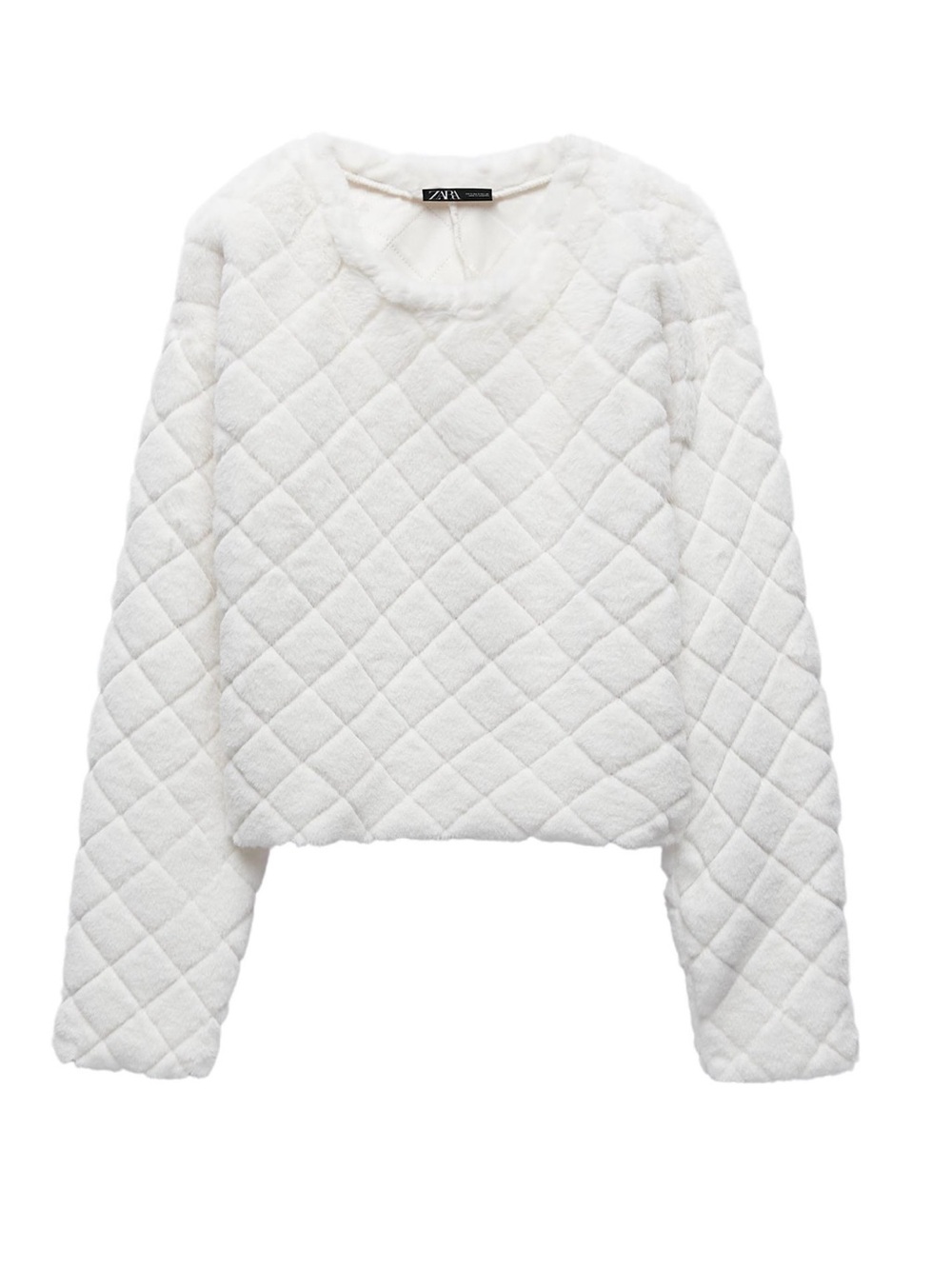 Zara Cream Quilted Faux-Fur Sweater